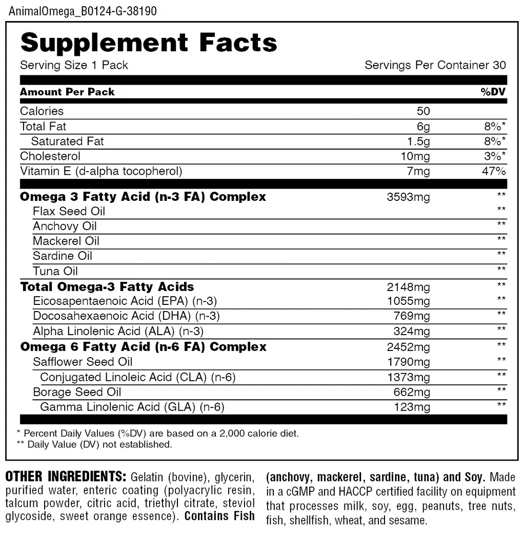 Universal Nutrition Animal Omega-3 &amp; EFAS 30 Packs - OX Muscle