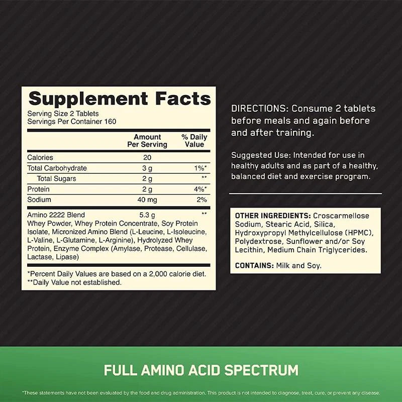 Optimum Nutrition Superior Amino 2222 - 320 Tablets - 160 serv - OX Muscle