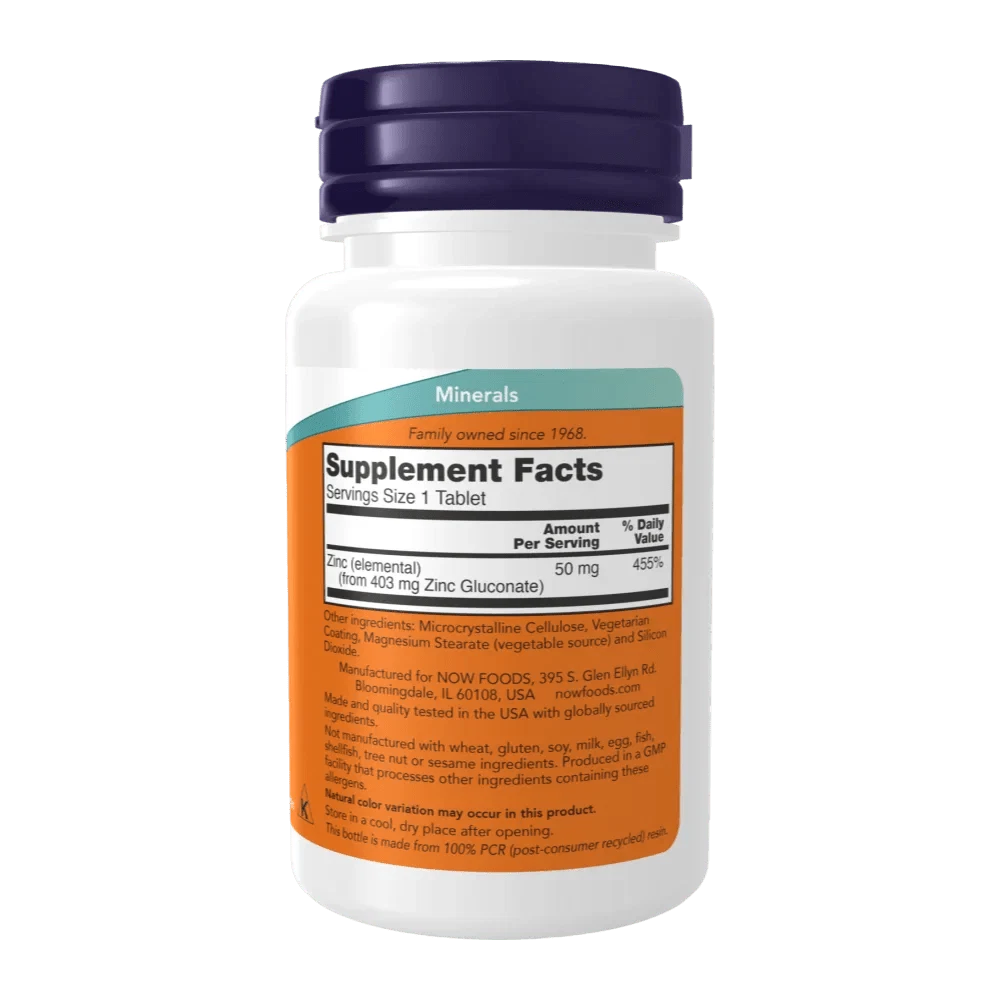Now Foods Zinc Gluconate 50mg 100 Tablets - OX Muscle