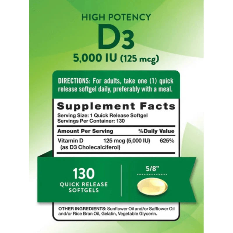 Nature's Truth Vitamin D3 5,000 IU - 130 softgels - OX Muscle