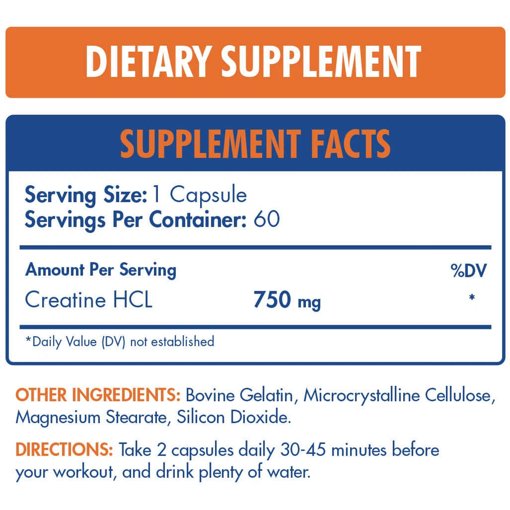 Max Muscle Creatine HCL 750mg 60 Capsules - OX Muscle