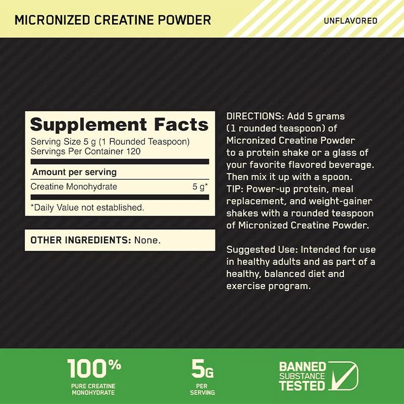 Optimum Nutrition Creatine Micronized Powder 300gm - 60 servings - OX Muscle