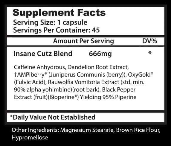 Insane Labz Insane Cutz 45 Capsules Burn Body Fat - OX Muscle