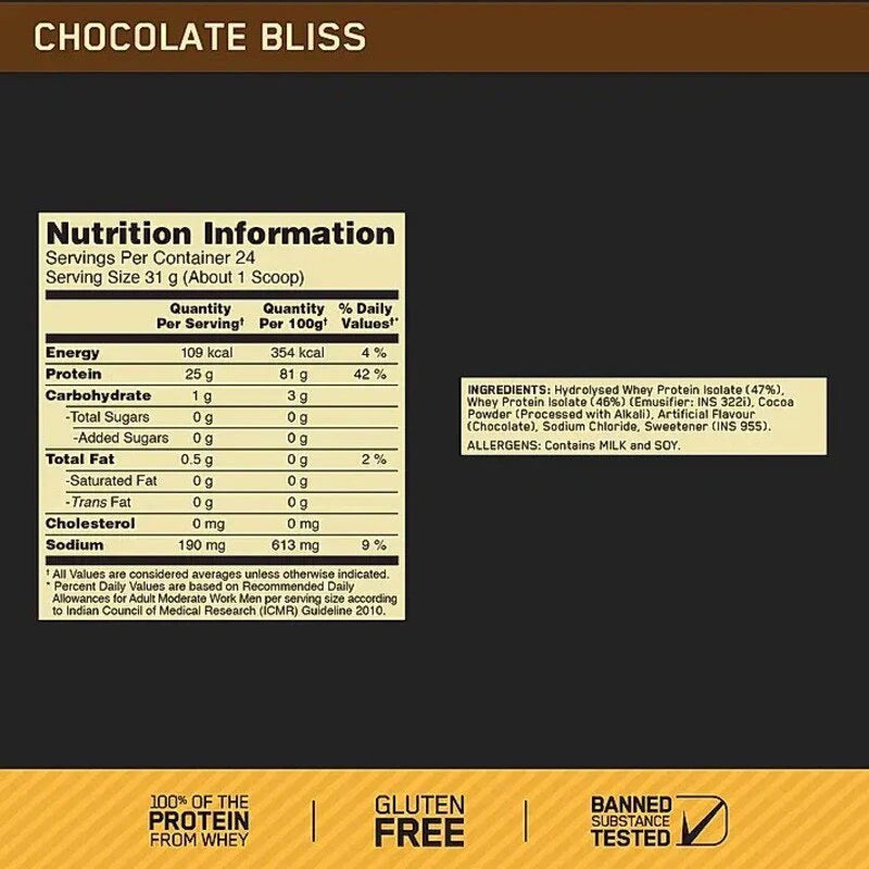 Optimum Nutrition Gold Standard 100% Isolate 744gm - 24 servings - OX Muscle