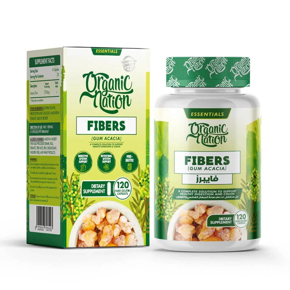 Organic nation Fibers Gum Acacia - 120 Capsules - 30 serv - OX Muscle