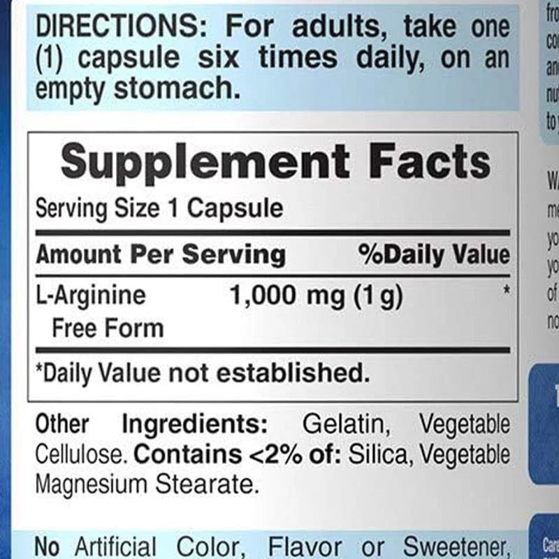 Puritans Pride L-ARGININE 1000mg 100 capsules - OX Muscle