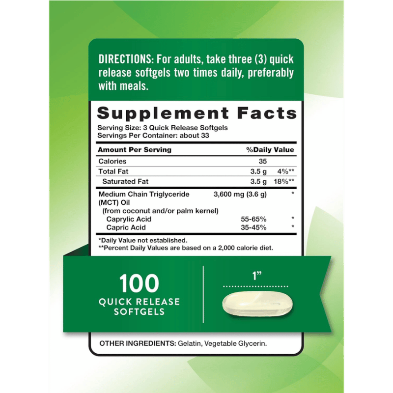 Nature’s Truth MCT Oil, 3600mg, 100 Softgels, 33 Servings