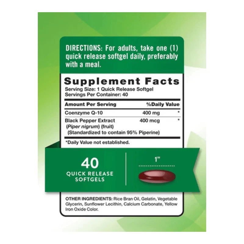 Nature's Truth CoQ-10 400mg with Black Pepper - 40 softgels - OX Muscle