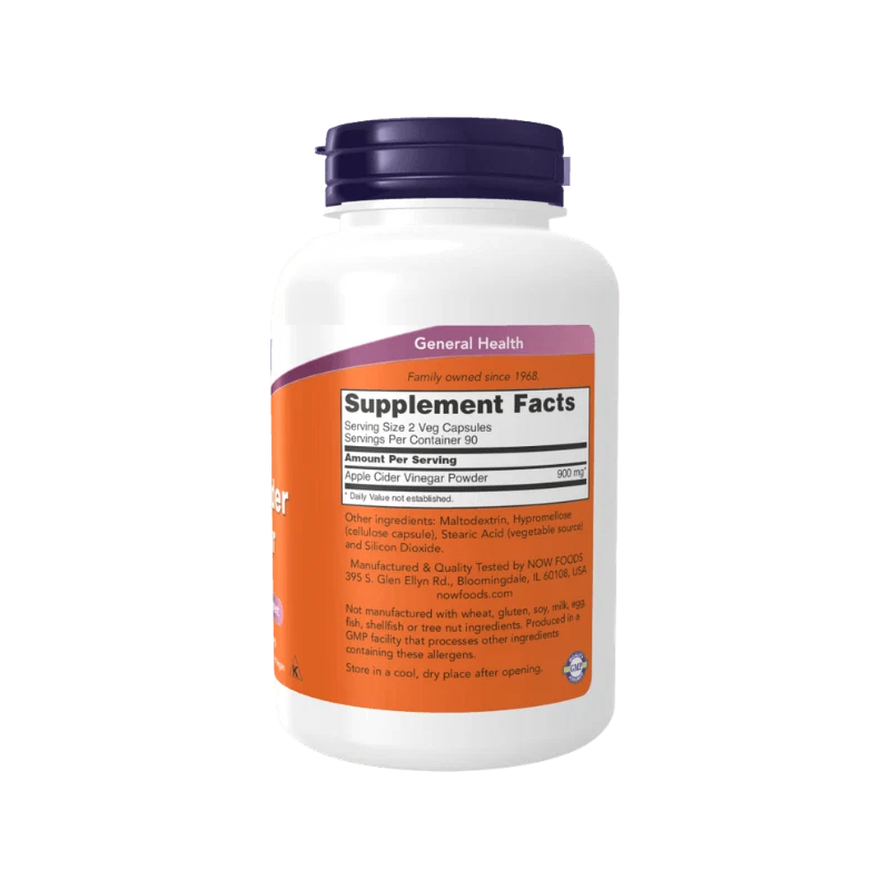 Now Foods Apple Cider Vinegar 450mg 180 Capsules - OX Muscle