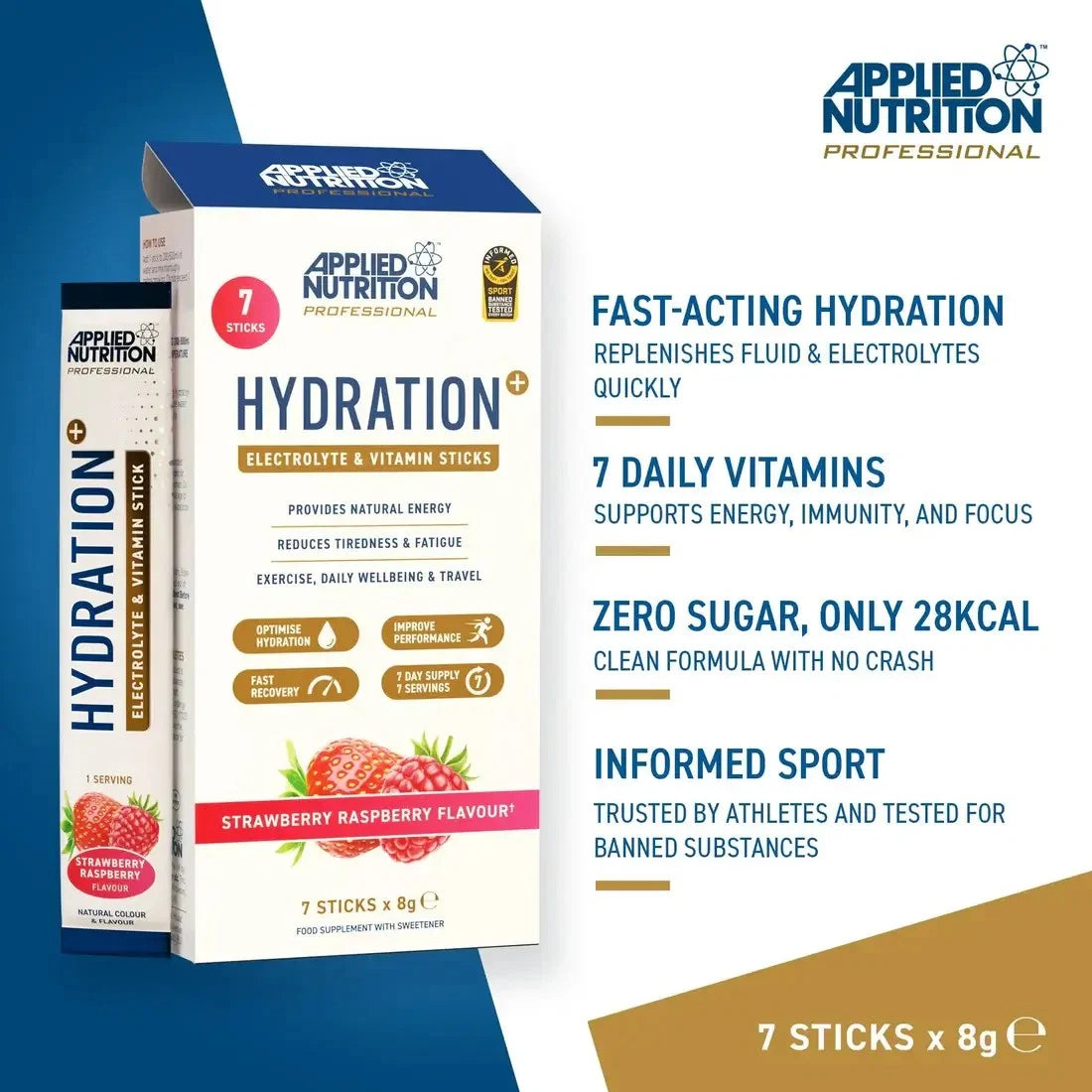 Applied Nutrition Hydration+ Electrolyte &amp; Vitamin Powder 7 Sticks - OX Muscle