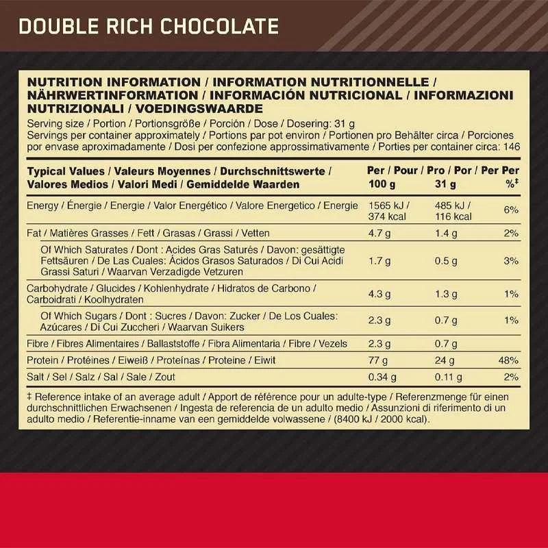 Optimum Nutrition Gold Standard 100% Whey - 4.5kg - 146 Serv - OX Muscle