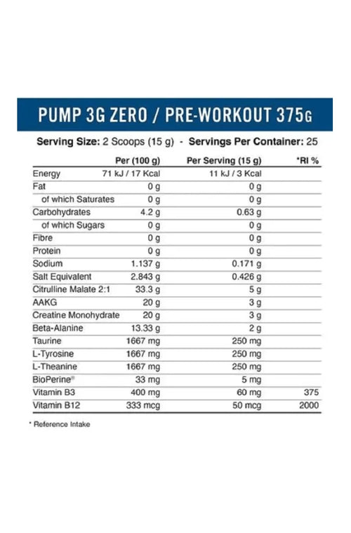 Applied Nutrition PUMP 3G Pre-Workout Zero Stim - OX Muscle