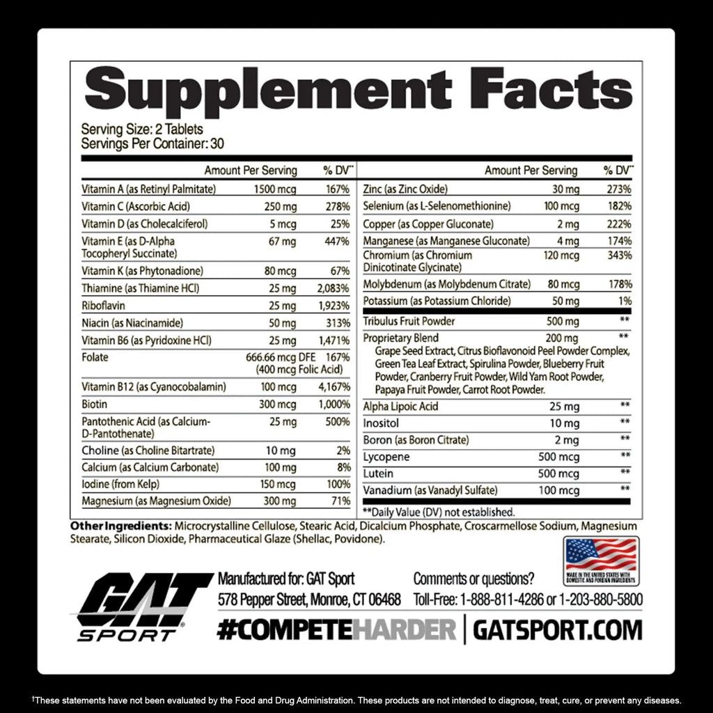 Gat Sport MENS MULTI+TEST VITAMIN 60 tab 30 serv - OX Muscle