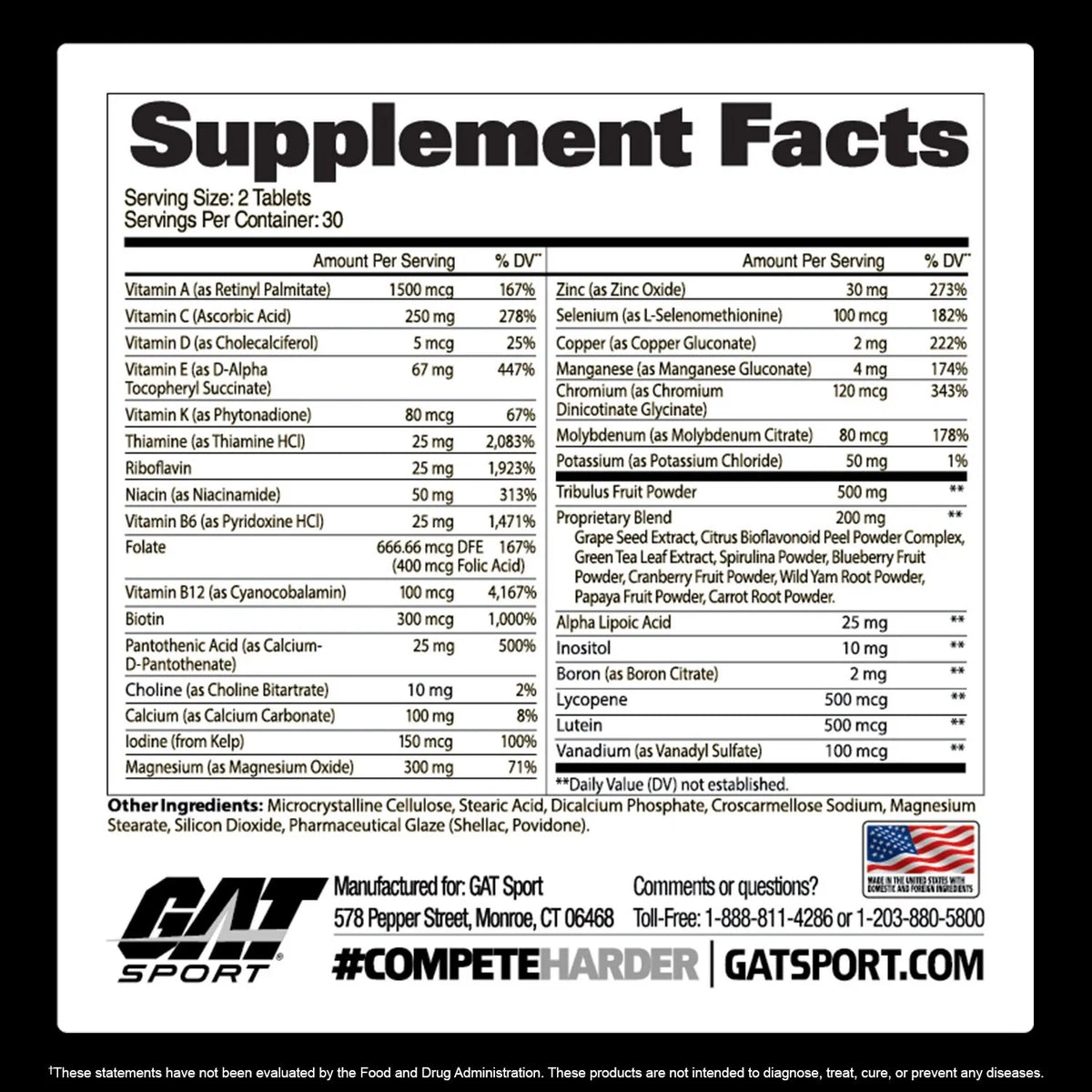 Gat Sport MENS MULTI+TEST VITAMIN 60 tab 30 serv - OX Muscle
