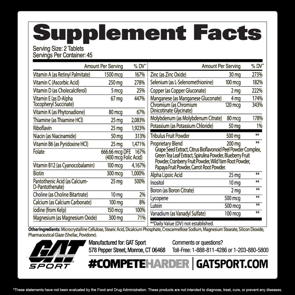 Gat Sport MENS MULTI+TEST VITAMIN 90 tab 45 serv - OX Muscle
