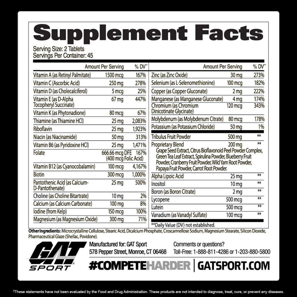 Gat Sport MENS MULTI+TEST VITAMIN 90 tab 45 serv - OX Muscle