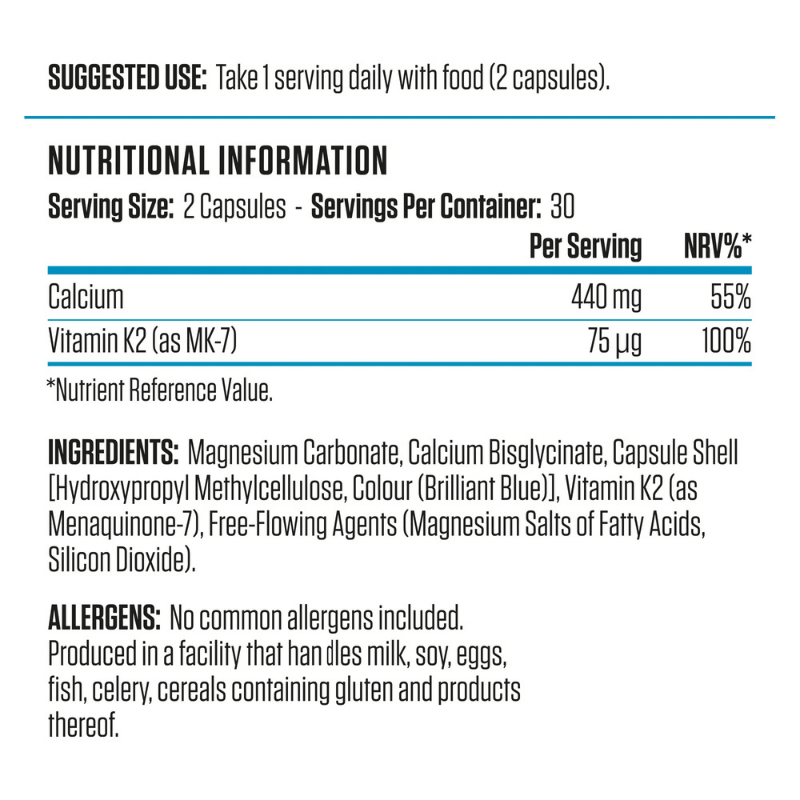 Applied Nutrition Calcium & Vitamin K2, 60 Capsules