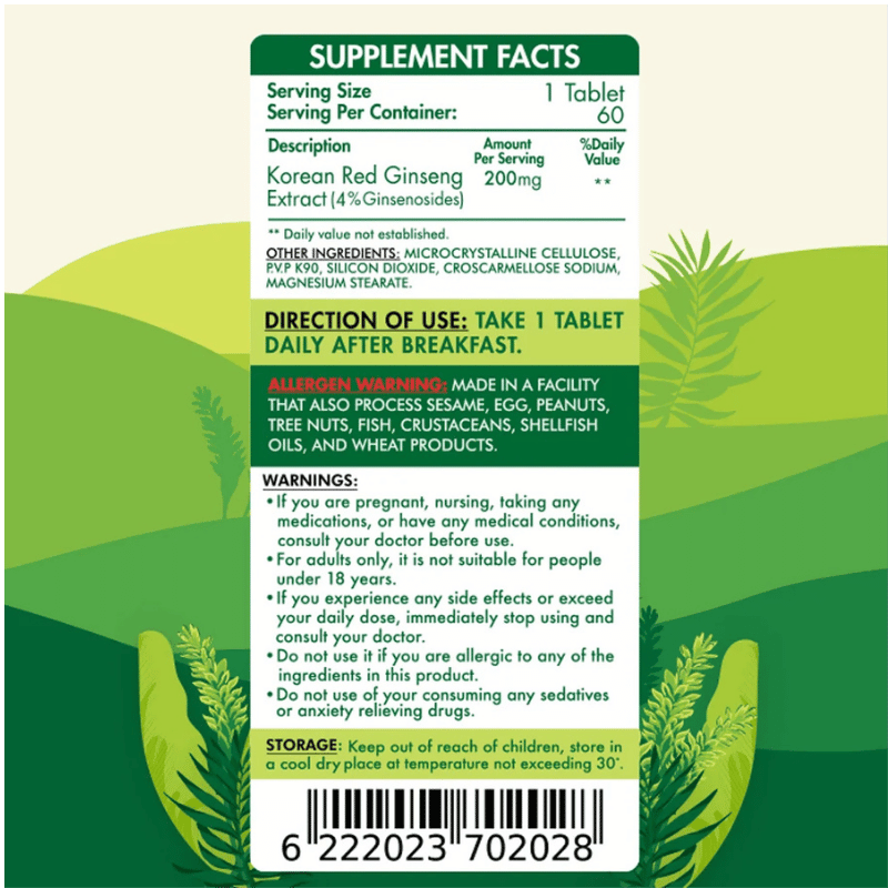 Organic Nation Red Korean Ginseng, 60Tablets
