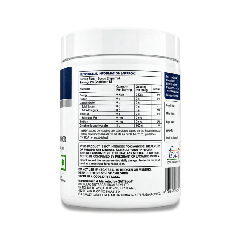 Gat Sport Creatine Micronized, 250gm, 83 Servings