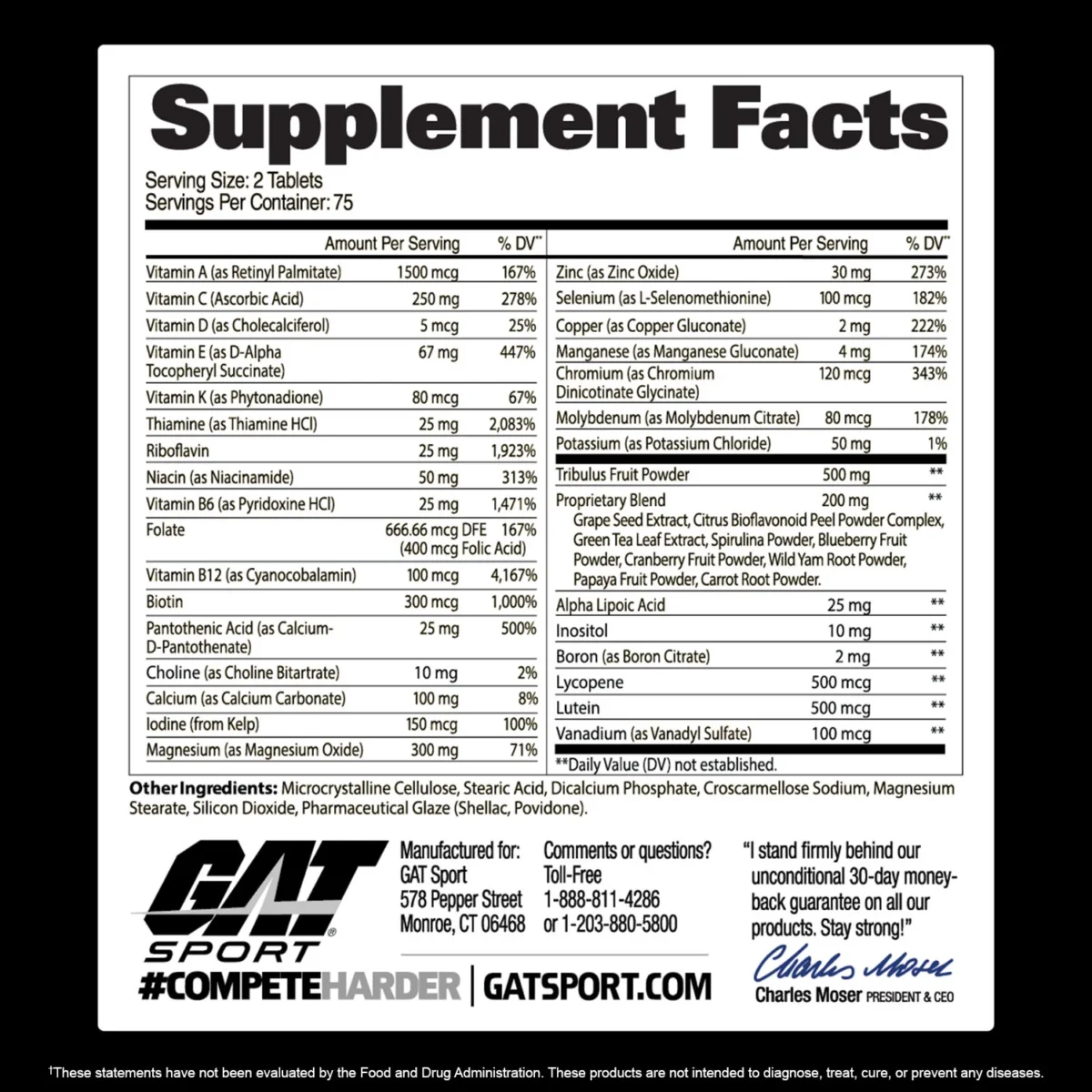 Gat Sport MENS MULTI+TEST VITAMIN 150 tab 75 serv - Image 2