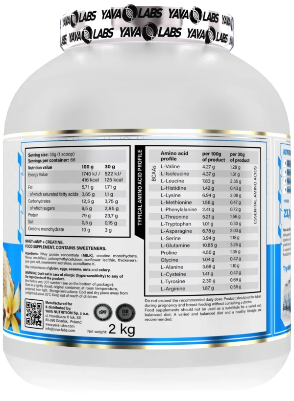 Yava Labs Whey cAMP +CREATINE 2kg - 66 serv - Image 2