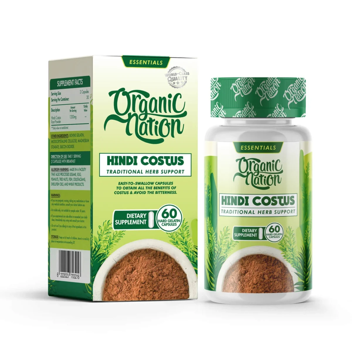 Organic Nation Hindi Costus - 60 Capsules - 30 serv - Image 1