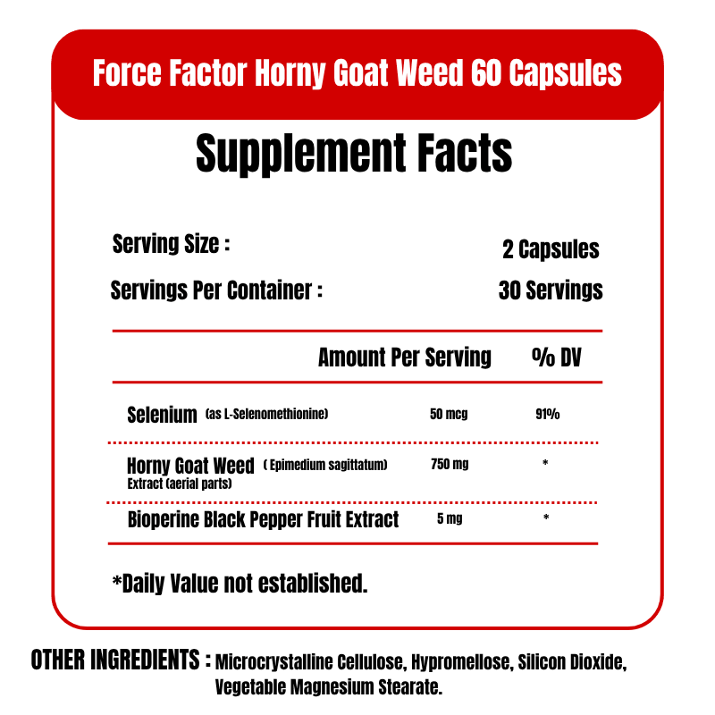 Force Factor Horny Goat Weed 60 Capsules supplement facts Egypt