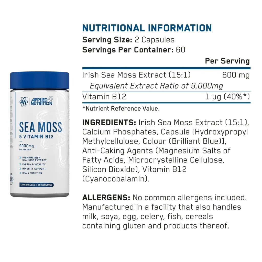 Applied Nutrition Sea Moss & Vitamin B12 - 120 capsules Facts Egypt